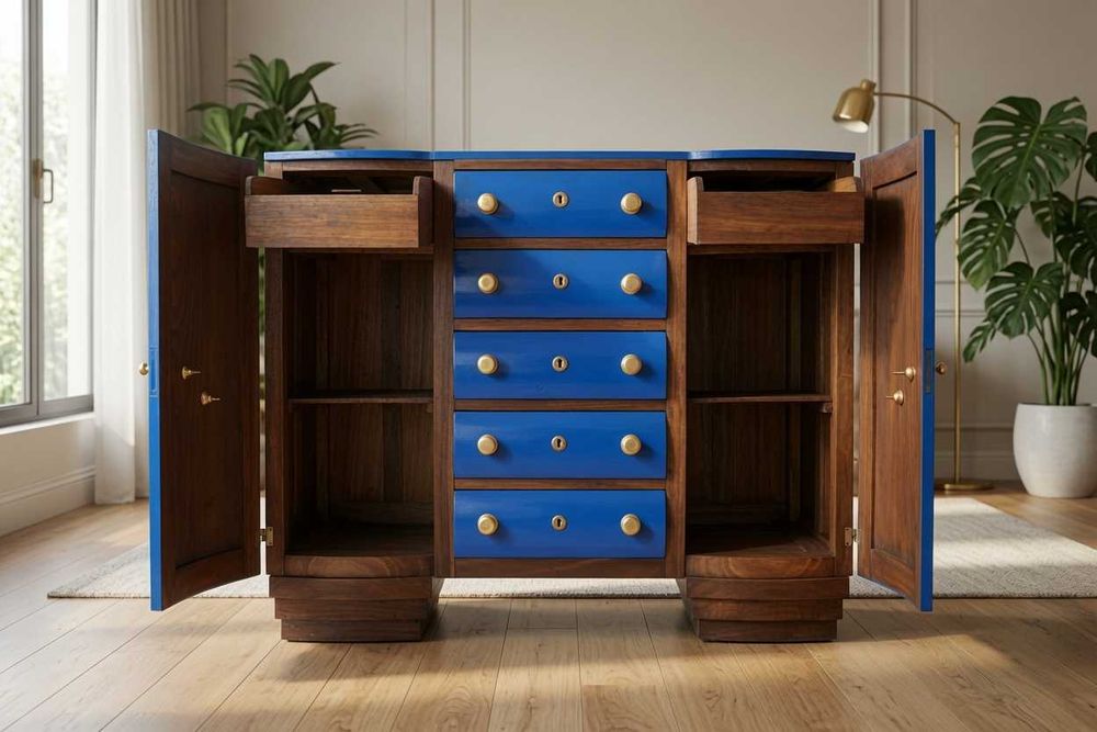 Sideboard Vintage Restaurado Azul Marinho Premium - Peça Única de Luxo!