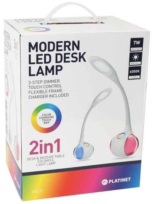 Lampka biurkowa LED PLATINET 43130 Biała nocna kolory regulacja USB
