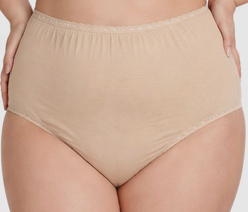 Majtki wysoki stan, beż, bawełna, Plus Size 58-64 , biodra do 170cm