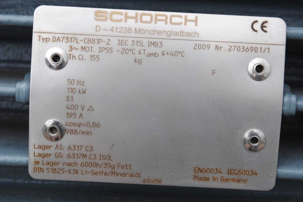 Silnik elektryczny 110kw. 988obr./min. Schorch + enkoder