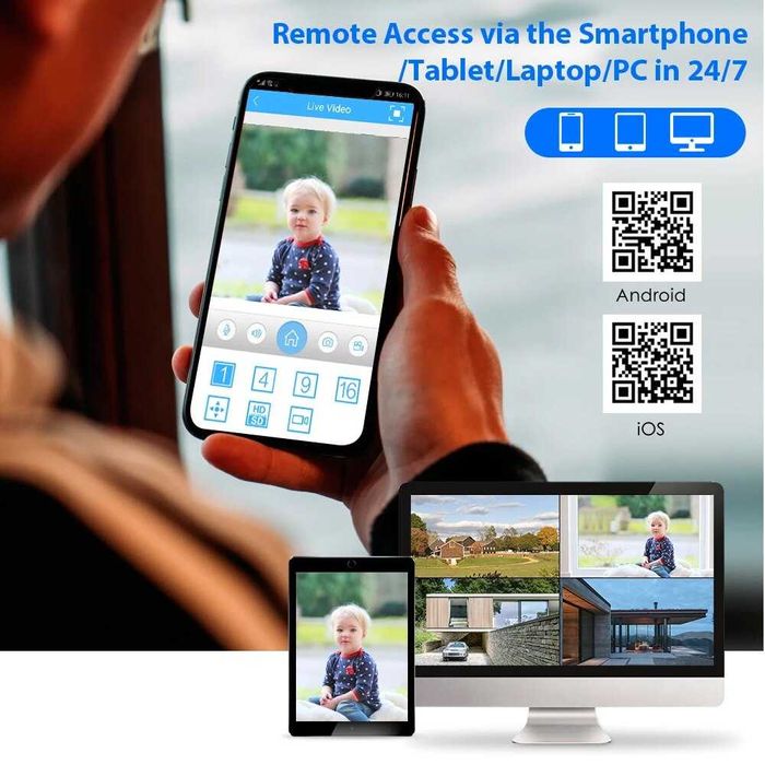 KIT Vigilância POE 8 Cameras 5MP • IP67 Exterior • Visão Noturna