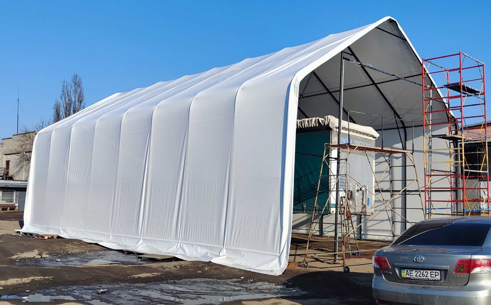 Промисловий тентовий ПВХ ангар від виробника 16.6х9.2х6.5 м | Для ремонту та зберігання техніки та вантажівок | Високі стіни, швидкий монтаж