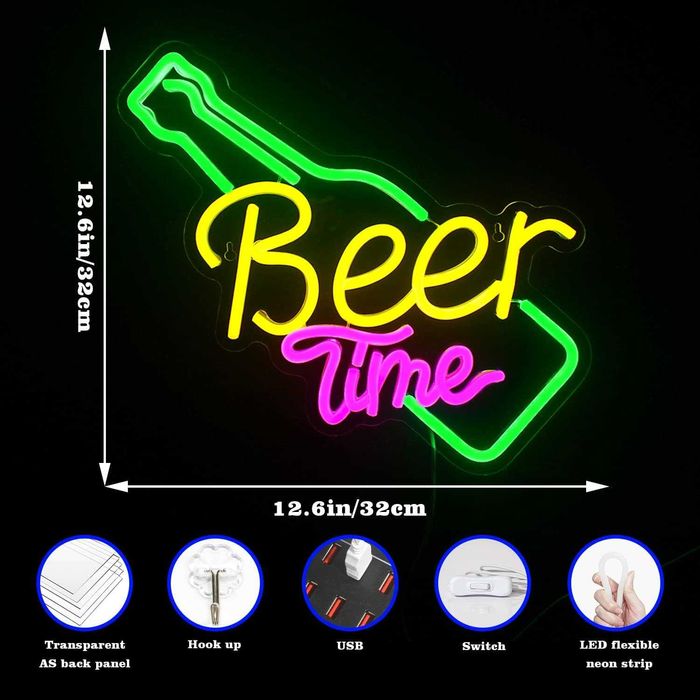 Neon LED Dekoracyjny BEER TIME Wielokolorowy Ściemnialny 32x32 USB