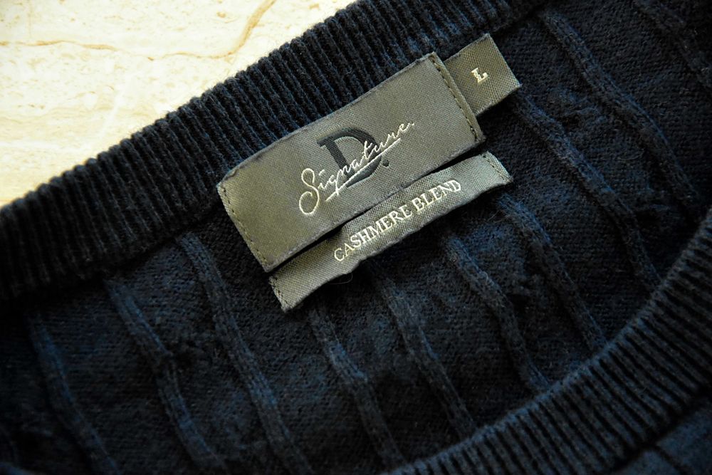 Sweter kaszmirowy Signature L 40 granatowy wzór drobny warkocz