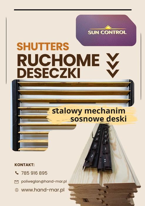 Shutters, żaluzje drewniane, zabudowa tarasu, ruchome deseczki, 3 rozmiary desek