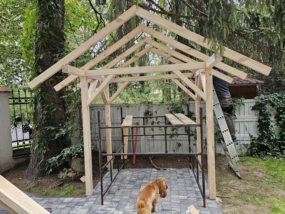 Wiata garażowa drewniana, zadaszenie tarasu