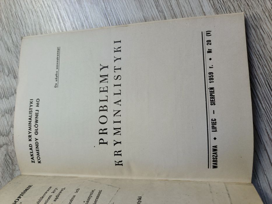 Unikat
Numer Specjalny
Problemy kryminalistyki MO 1959
Zakład Kryminalistyki Komendy Głównej MO