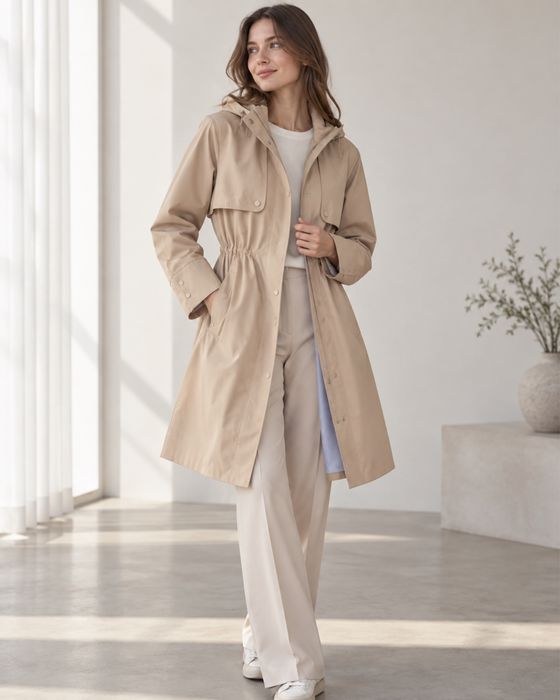 Плащ тренч Mango Suit бежевий з капюшоном, розмір S-M