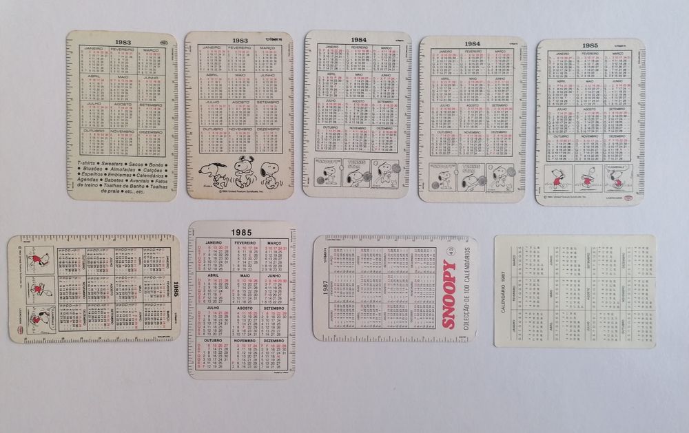 Conjunto de 9 calendários do Snoopy