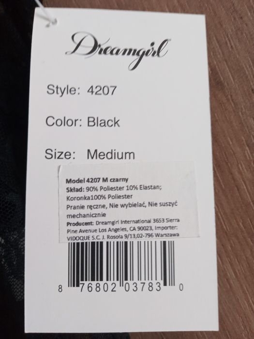 Koszulka ze stringami Dreamgirl czarna rozmiar M
