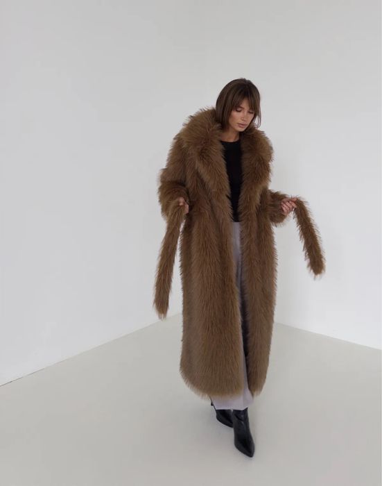 Шуба повної довжини з екохутра Yak, Rikky Hype — коричнева