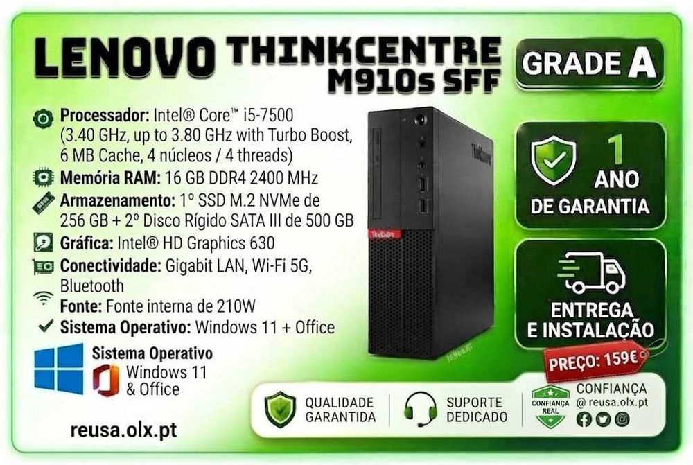"Vendidos!  Desktop Lenovo M910s SFF | i5-7500 | 16GB DDR4 | SSD 256GB + HDD 500GB | W11
