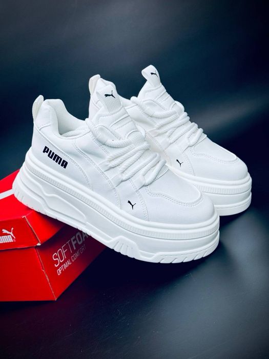 Женские кросовки ботинки Puma пума/белоснежные кожаные кросовки пума