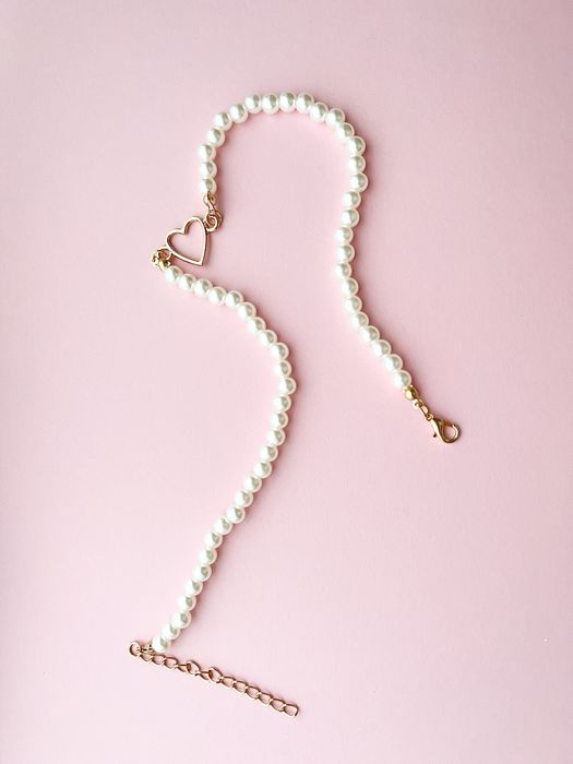 Prześliczny naszyjnik czoker sztuczne perły złote serduszko