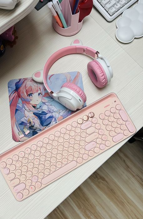 Бездротова Bluetooth-клавіатура Xiaomi MiiiW Pink з навушниками