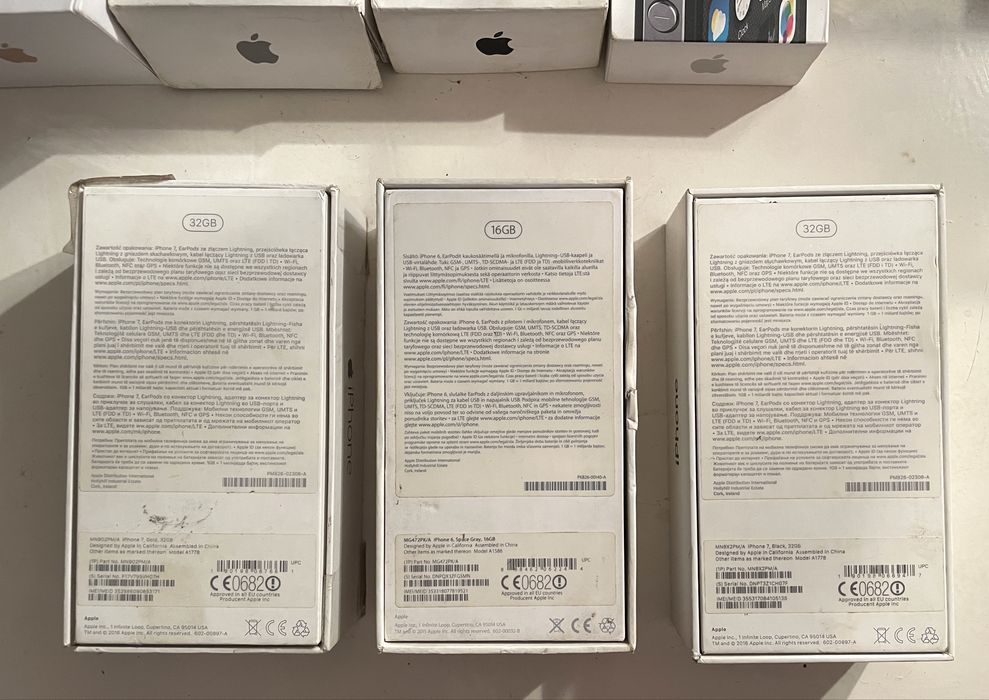 Zestaw 10 pudelek od APPLE iphone 13, 8 Plus, 7, 6, 6S, 5, 5S, 4S kpl.