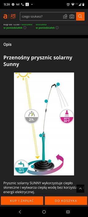 Prysznic przenośny solar Sunny nowy/powystawowy