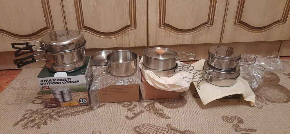 Посуда для похода нержавейка 500мл, 1л, 1.5л, котелок казанок с ручкой