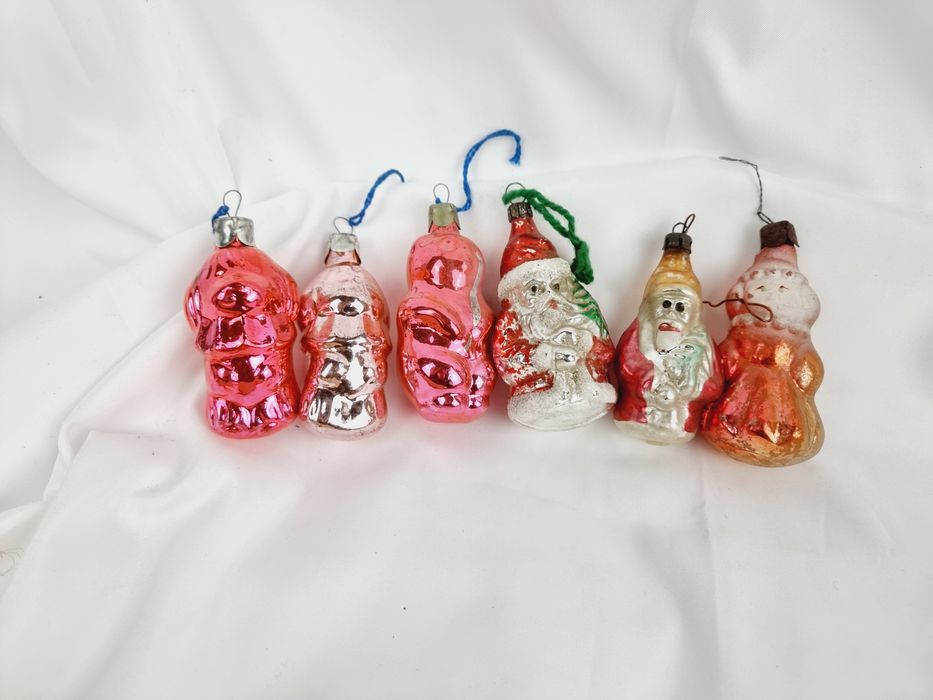 6 bombek szklanych z czasów PRLu kształtki ozdoba świąteczna