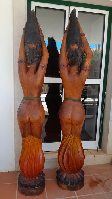 Deusas do Fogo | Par de esculturas Indianas em madeira maciça | 1,80m