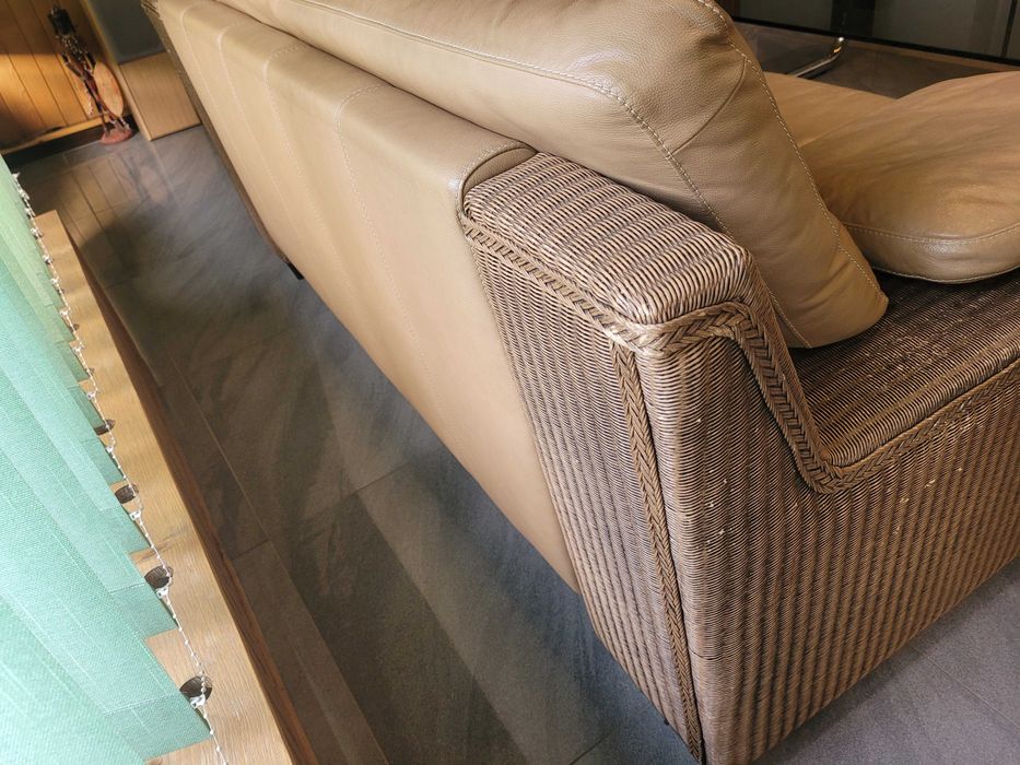 Dwie Kanapy Lloyd Loom 3 osobowa 2 osobowa skóra .