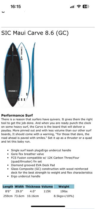 Prancha SUP Surf Sic Maui e remo de carbono