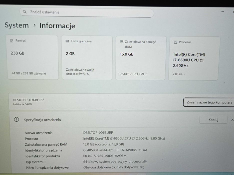 Laptop Dell - i7 - 16 GB ram - ekran dotykowy - OKAZJA!!!