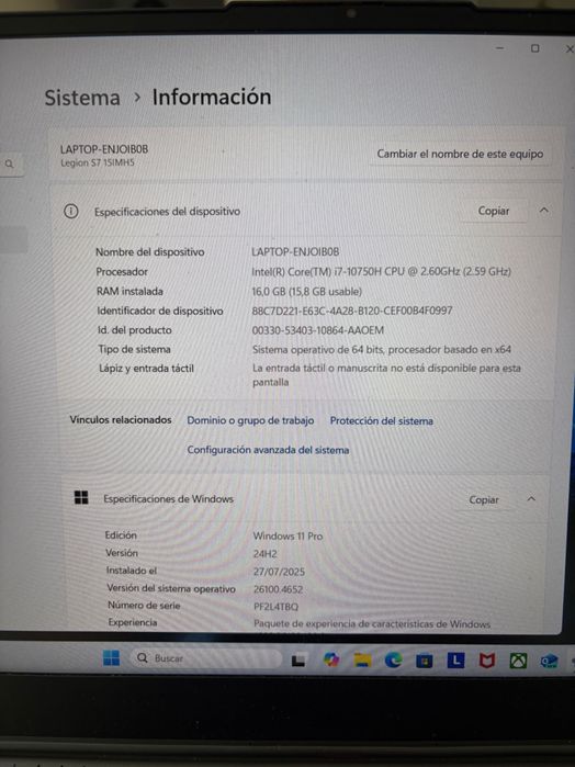 Portátil Lenovo Legion S7 15IMH5