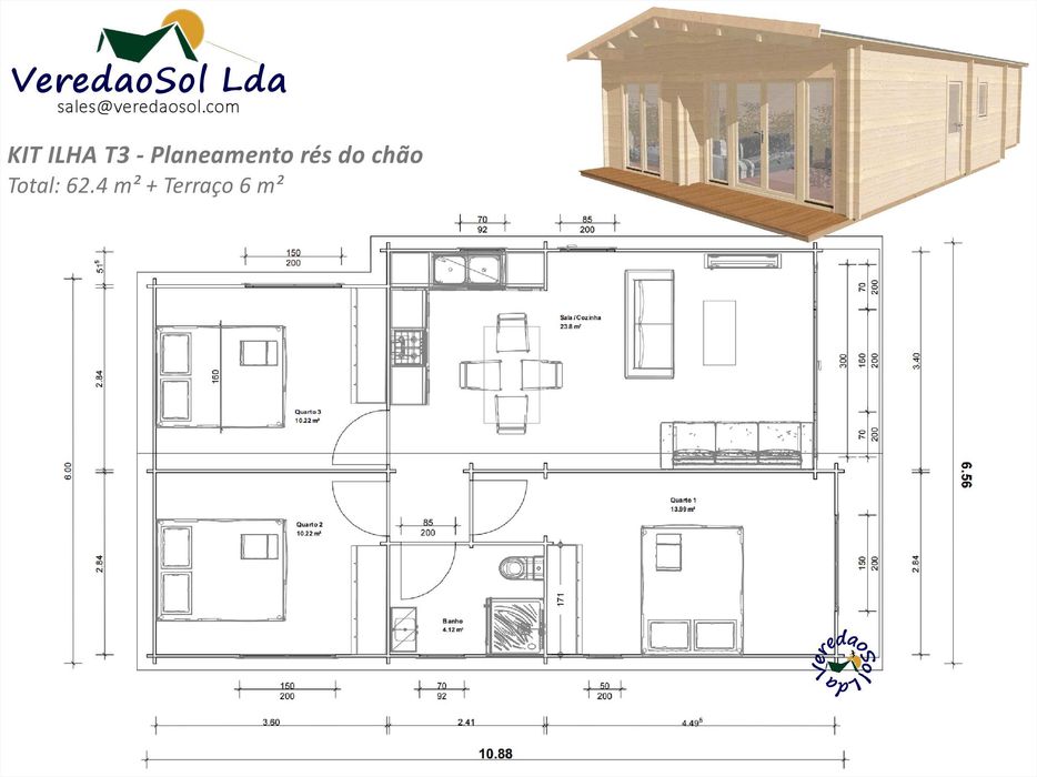 Casa Madeira ILHA T3 44mm - 68.4 m² com terraço Qualidade Premium PLUS