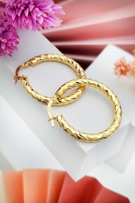 Złote kolczyki koła z kręconym wzorem 2,6 cm pr. 585
