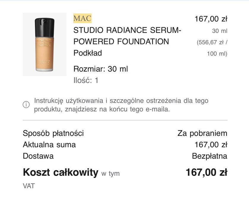Fluid MAC podkład studio Radiance nr NC42 nowy