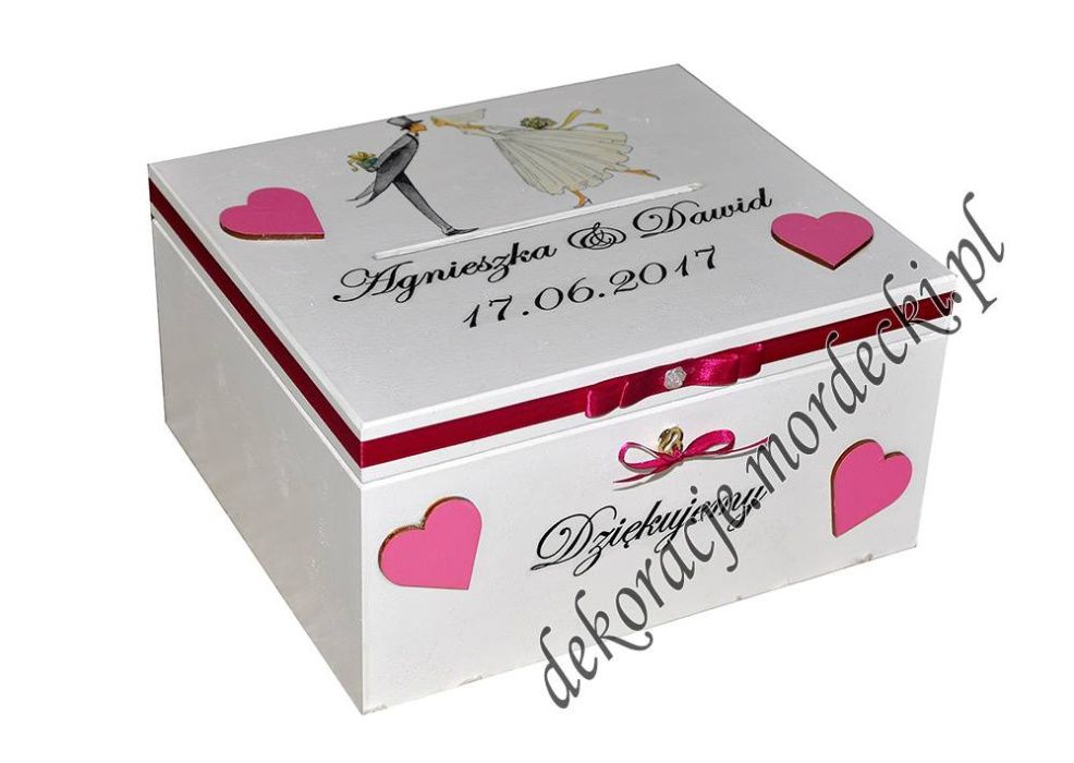 Drewniane pudełko na koperty ślubne decoupage