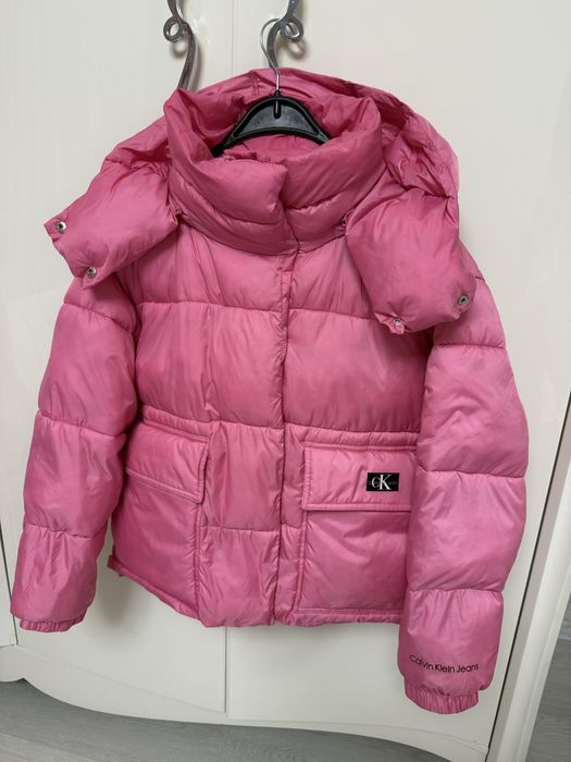 Calvin Klein S-XL куртка демі рожева білa пуфер пальто капішон весна