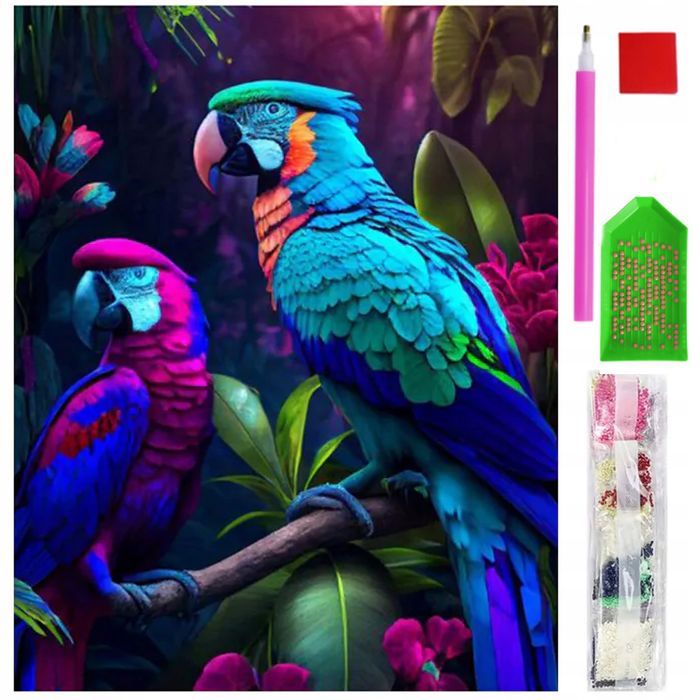 Haft diamentowy 5D 30x40cm mozaika zestaw papugi koraliki papuga obraz