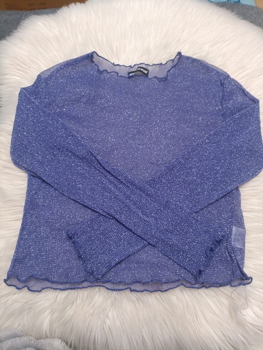 Top bluzka z długim rękawem transparentny fioletowa z włóknem metalicz