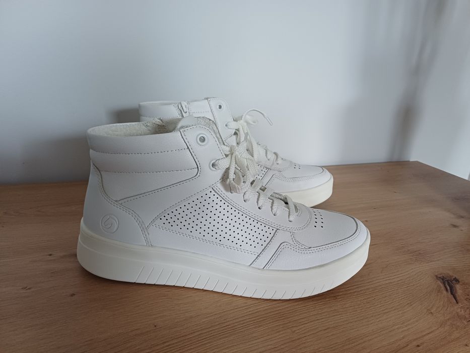 Remonte sneakersy damskie skórzane 40 / 39,5 – białe – 25,5 cm – High Top - jak nowe