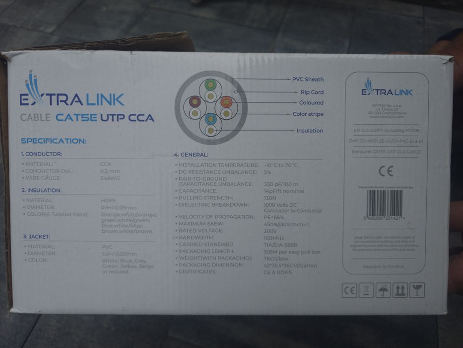 Przewód ExtraLink Cat5e UTP CCA ~305m