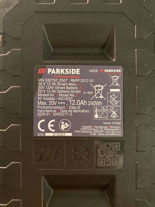 Акумулятор PARKSIDE PERFORMANCE 20V 12Ah Smart PAPP 2012 A1