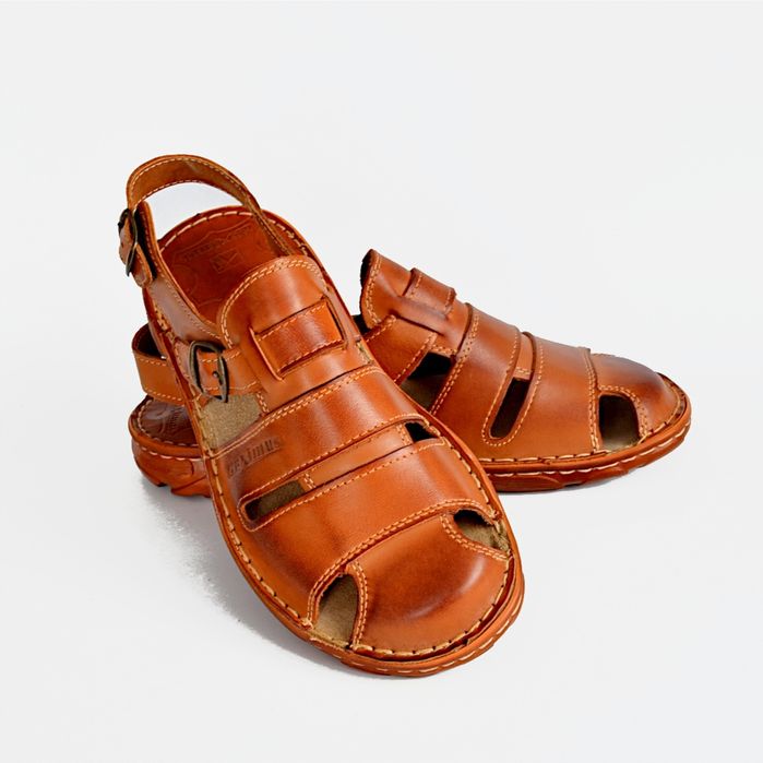 042 Skórzane polskie sandały męskie skóra MAXIMUS jasny brąz 40