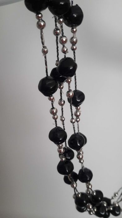 Naszyjnik koraliki czarne srebrne +2 bransoetki