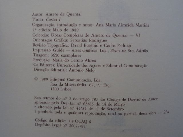 Cartas de Antero de Quental - 2 Volumes
