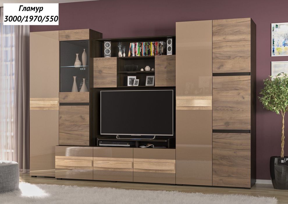 Стінки в вітальню,Стенка в гостинную ,неон,Гламур,Конго,Мебель сервис