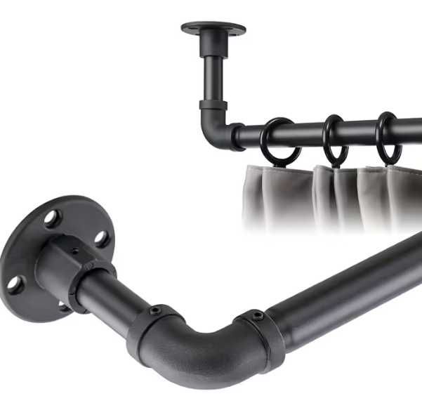 Карниз для штор розсувний до 110 см, глянцевий чорний, сталь, комплект