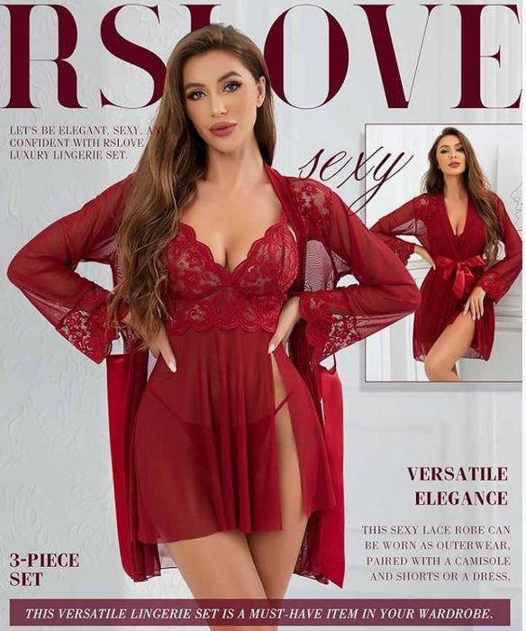 Komplet bielizny RSLOVE bordowy 3 części XXL