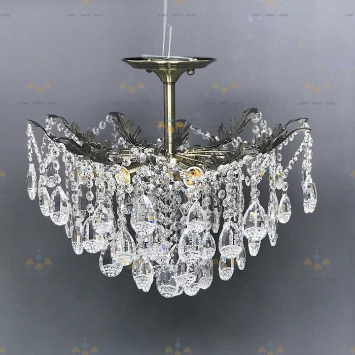 Люстра на 5 лампочок Хрустальна бронзова