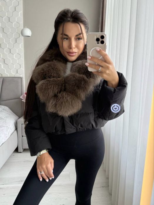 Пуфер, куртка чорна , куртка коротка, куртка з хутром ,куртка з мехом
