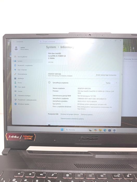 Laptop Asus TUF Gaming FX506H I511400/RTX3050/16Gb Ram 512Gb SSD