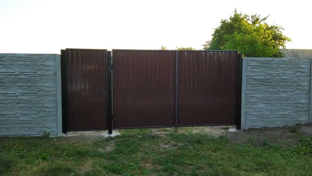 Монтаж забора, забор ворота откатні розпашні ворота, профлист, козирьо