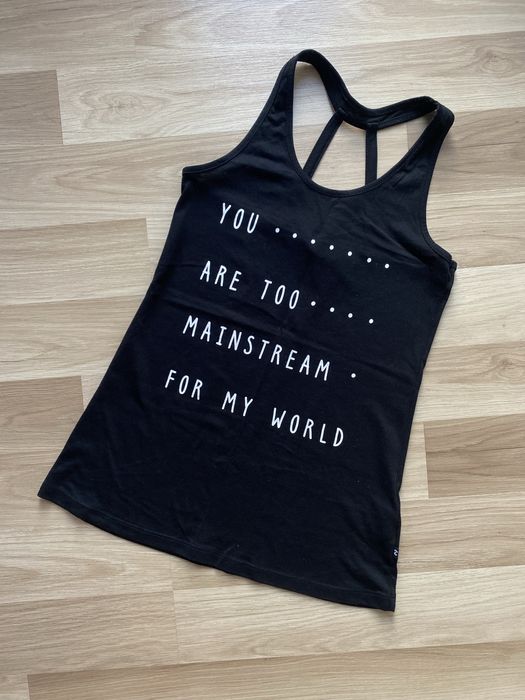 Bluzka Tshirt top na ramiączka czarny z białym nadrukiem Cropp XS