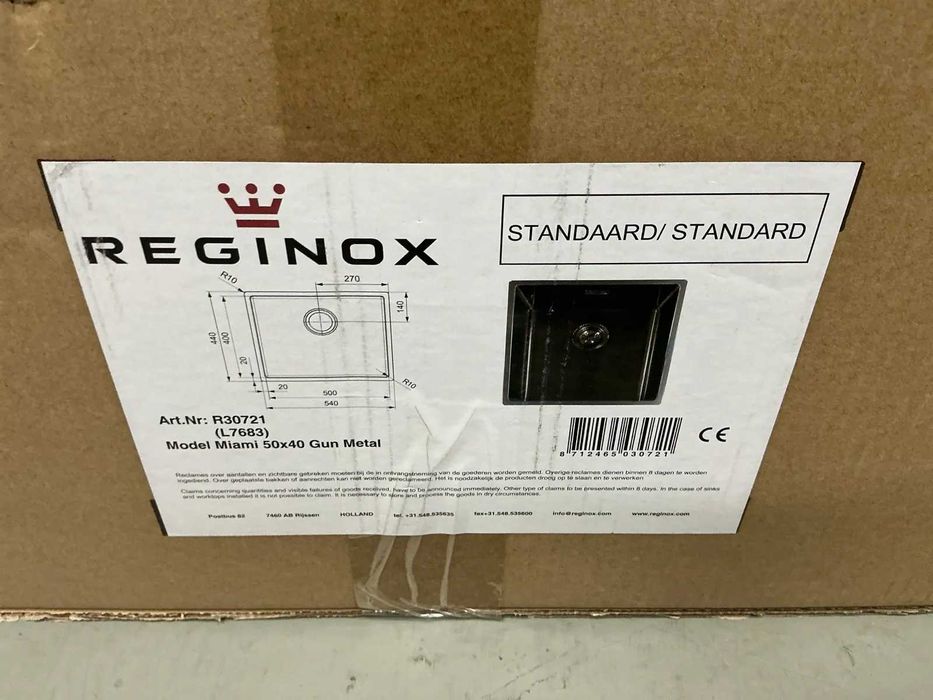 Lava-loiça Reginox Miami 50x40 Gun Metal em Inox – Novo